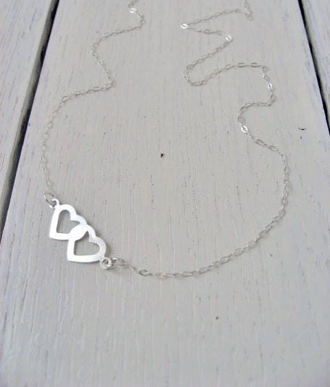 Double Heart Necklace 14k Gold Fill or Sterling Silver, Minimal Love Necklace, Girlfriend Gift, Sideways Heart Necklace 925 Sterling Silver