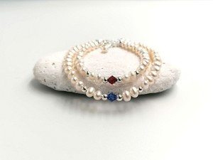 Mommy and Me Bracelets, Freshwater Pearls Bracelet with Swarovski Birthstone Crystal, Mother Daughter Bracelets Matching