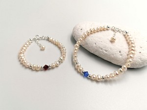 Mommy and Me Bracelets, Freshwater Pearls Bracelet with Swarovski Birthstone Crystal, Mother Daughter Bracelets Matching