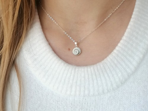 Tiny Eye of Shiva Shell Pendant Necklace Sterling Silver, Saint Lucia Eye Necklace, White Sea Eye Jewelry Gift For Her