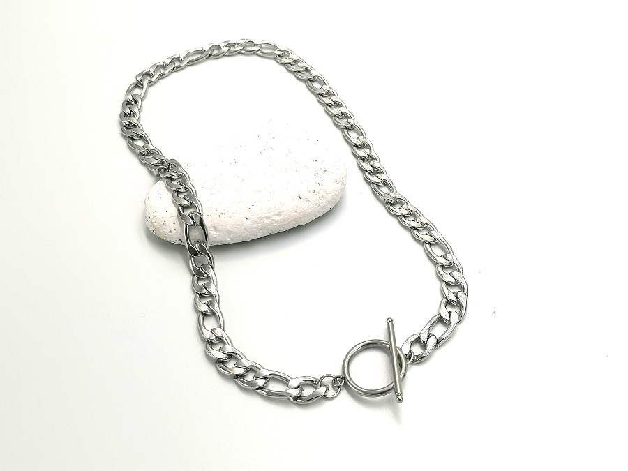 Figaro 316L Stainless Steel Necklace Chain with Toggle Clasp, Unisex Figaro Chain Waterproof, Chunky Silver Link Chain 9,8mm