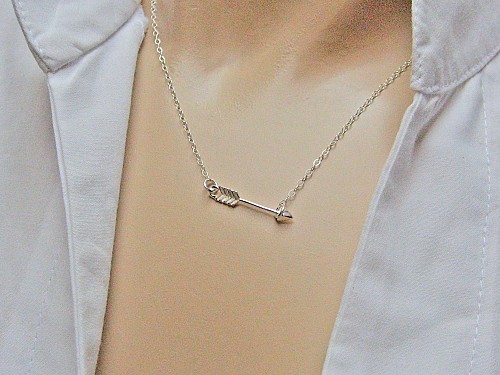 Arrow Necklace Sterling Silver, Sideways Arrow Necklace, Layering Necklace, Horizontal Arrow Necklace