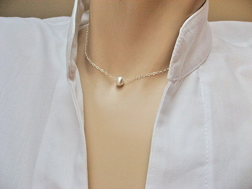 Single Bead Necklace 925 Sterling Silver, Silky Bead Necklace, Small Bead Necklace, Minimal Necklace, Bridesmaid Gift, Delicate Jewelry