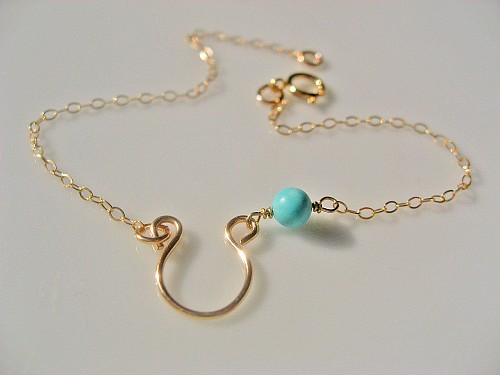 Horseshoe Bracelet 14k Gold Fill or 925 Sterling Silver, Turquoise Necklace, Bridesmaid Gift, Lucky Jewelry, Handcrafted Horseshoe Necklace 925 Sterling Silver