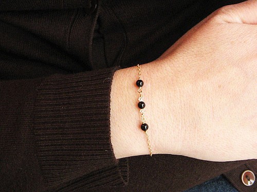 Black Onyx Bracelet, Swarovski Crystal Bracelet, 14k Gold Filled or 925 sterling Silver, April Birthstone, Dainty Jewelry 14k Gold Filled