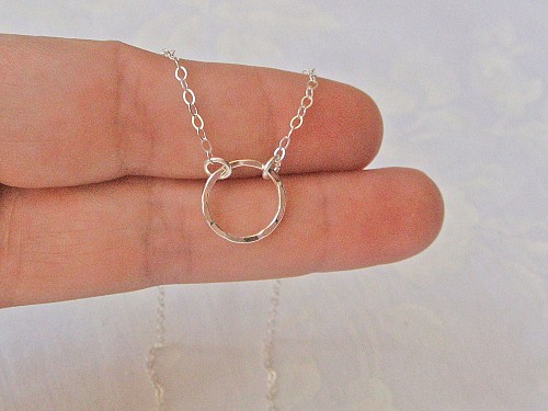 Eternity Choker in Sterling Silver, Dainty Hammered Circle Short Necklace, Karma Gift For Her Under 25