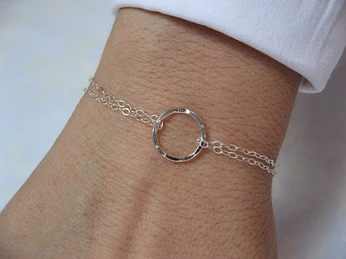Eternity Circle Bracelet Sterling Silver, Karma Bracelet, Double Thin Chain Friendship Gift