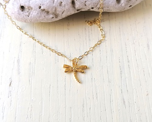 Tiny Dragonfly Necklace 14k Gold Fill or Sterling Silver, Tiny Dragonfly Baby Infant Girl Jewelry, Flower Girl Gift 14k Gold Filled