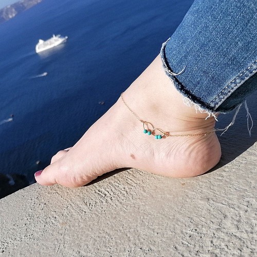 Beach Anklet 14k Gold Fill or Sterling Silver, Turquoise Ankle Bracelet Handmade Charm, Foot Jewelry 925 Sterling Silver
