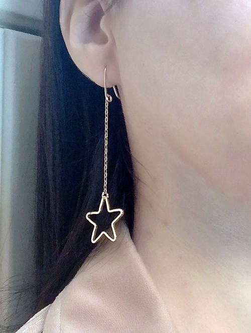 Long Gold Star Earrings, Long 14k Gold Fill Chain Dangle Star Earrings