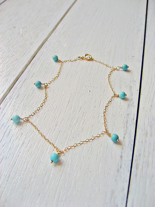 Turquoise Anklet Sterling Silver or 14k Gold Fill, Turquoise Dangle Beaded Ankle Bracelet, Beach Anklets For Women, Bridesmaid Gift 925 Sterling Silver