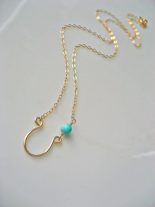 Horseshoe Necklace 14k Gold Fill or 925 Sterling Silver, Turquoise Necklace, Bridesmaid Gift, Lucky Jewelry, Handcrafted Horseshoe Necklace 14k Gold Filled