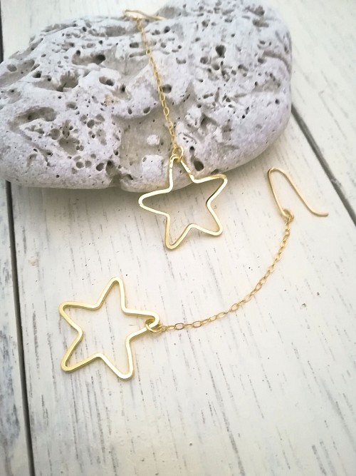 Long Gold Star Earrings, Long 14k Gold Fill Chain Dangle Star Earrings