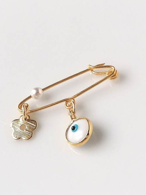 Gold Sterling Silver Baby Safety Pin Brooch 1", Cross Evil Eye Protection Baby Shower Gift, Baptism Gift, Birth Announcement