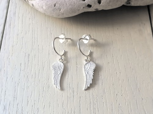 Tiny Hoops Sterling Silver, Angel Wing Hoop Earrings, Girly Jewelry, Minimalist Hoops, Angel Wing Hoops