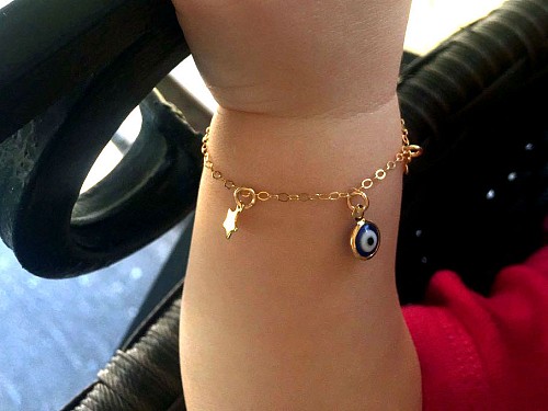 Baby Evil Eye Bracelet 14k Gold Fill with Cross and Star, Baby Infant Girl Jewelry, Gift for Newborn, Baby Girl Baptism Gift