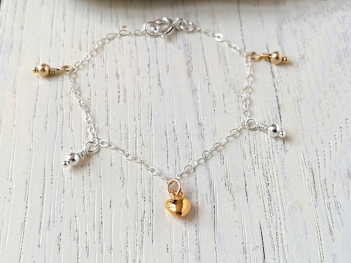 Baby Heart Bracelet Gold Fill or Sterling Silver with Dangle Beads, Baby Infant Girl Jewelry, Flowergirl Gift, Friendship Gift
