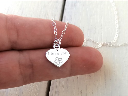 Heart Necklace Sterling Silver, I Love You Necklace, Valentines Day Gift, Valentine Jewelry Gift, I Love You Gift