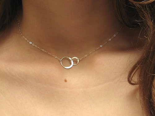 Double Circle Necklace 925 Sterling Silver, Eternity Necklace, Best Friend Sisters Mother Daughter Gift