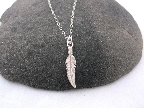 Feather Necklace Sterling Silver, Feather Pendant, Delicate Jewelry, Leaf Layering Necklace