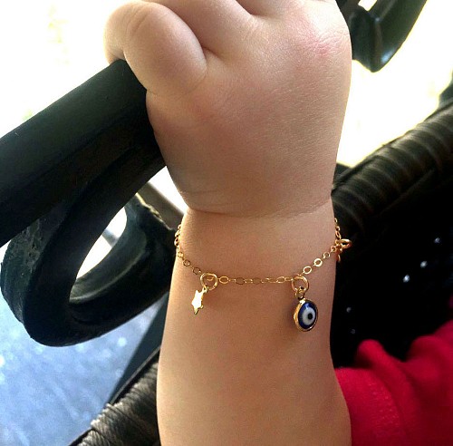 Baby Evil Eye Bracelet 14k Gold Fill with Cross and Star, Baby Infant Girl Jewelry, Gift for Newborn, Baby Girl Baptism Gift