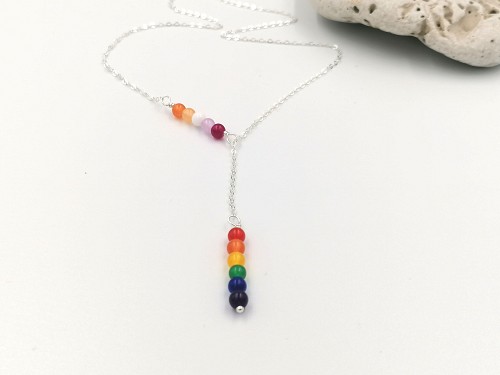 Rainbow LGBT Pride Lariat Y Necklace with Infinity in 14k Gold Fill Sterling Silver, LGBTQ Lesbian Flag Pride Bar Necklace, LGBTQ Jewelry