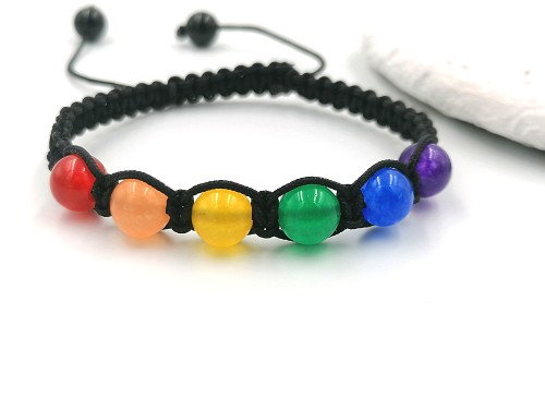Rainbow LGBT Pride Bracelet, Gay Lesbian Rainbow Stone Bracelet, Love Is Love, LGBTQ+ Couple Matching Jewelry, Flag Pride Jewelry