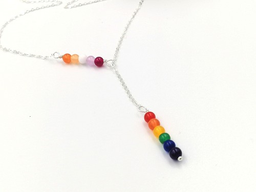 Rainbow LGBT Pride Lariat Y Necklace with Infinity in 14k Gold Fill Sterling Silver, LGBTQ Lesbian Flag Pride Bar Necklace, LGBTQ Jewelry
