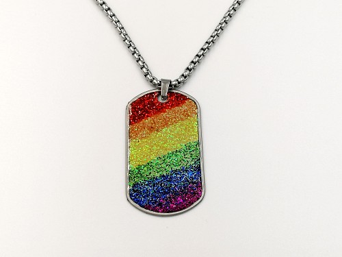 Rainbow LGBT Pride Flag Dog Tag Necklace, LGBTQ Gay Lesbian Bisexual Queer Trans Pride Glitter Necklace, LGBTQ+ Jewelry Gift