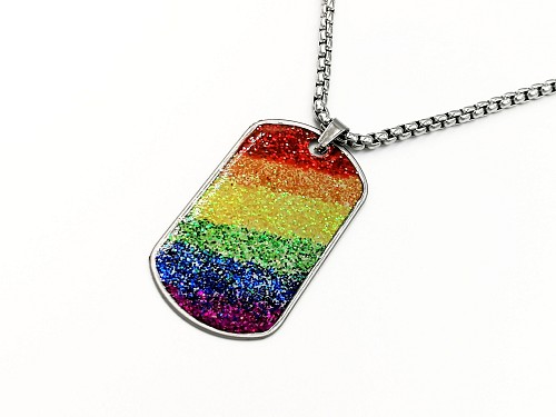 Rainbow LGBT Pride Flag Dog Tag Necklace, LGBTQ Gay Lesbian Bisexual Queer Trans Pride Glitter Necklace, LGBTQ+ Jewelry Gift