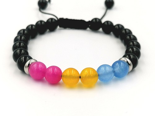 Pansexual Pride Bracelet, Pansexual Flag Gemstone Bracelet, LGBTQ+ Couple Matching Jewelry, Pansexual Flag Pride Jewelry Gift