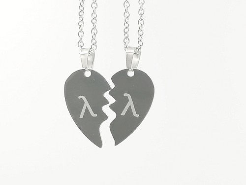 Lambda Half Broken Heart Necklace, λ Gay Lesbian Bi Trans Broken Heart Necklace for 2 , Lambda LGBT Double Broken Heart Couple Gifts