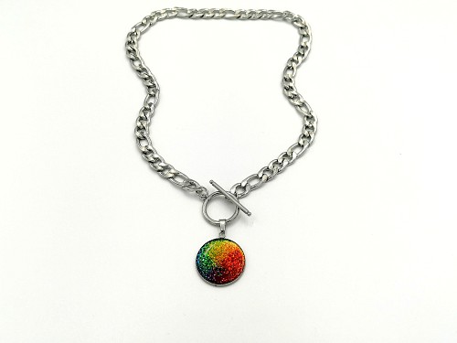 Rainbow LGBT Pride Flag Tag Figaro Chain Necklace, LGBTQ Gay Lesbian Bisexual Queer Trans Pride Glitter Necklace, Subtle LGBTQ+ Jewelry Gift